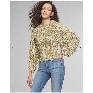 White House Black Market size 10 Long Sleeve Pleated Keyhole Blouse